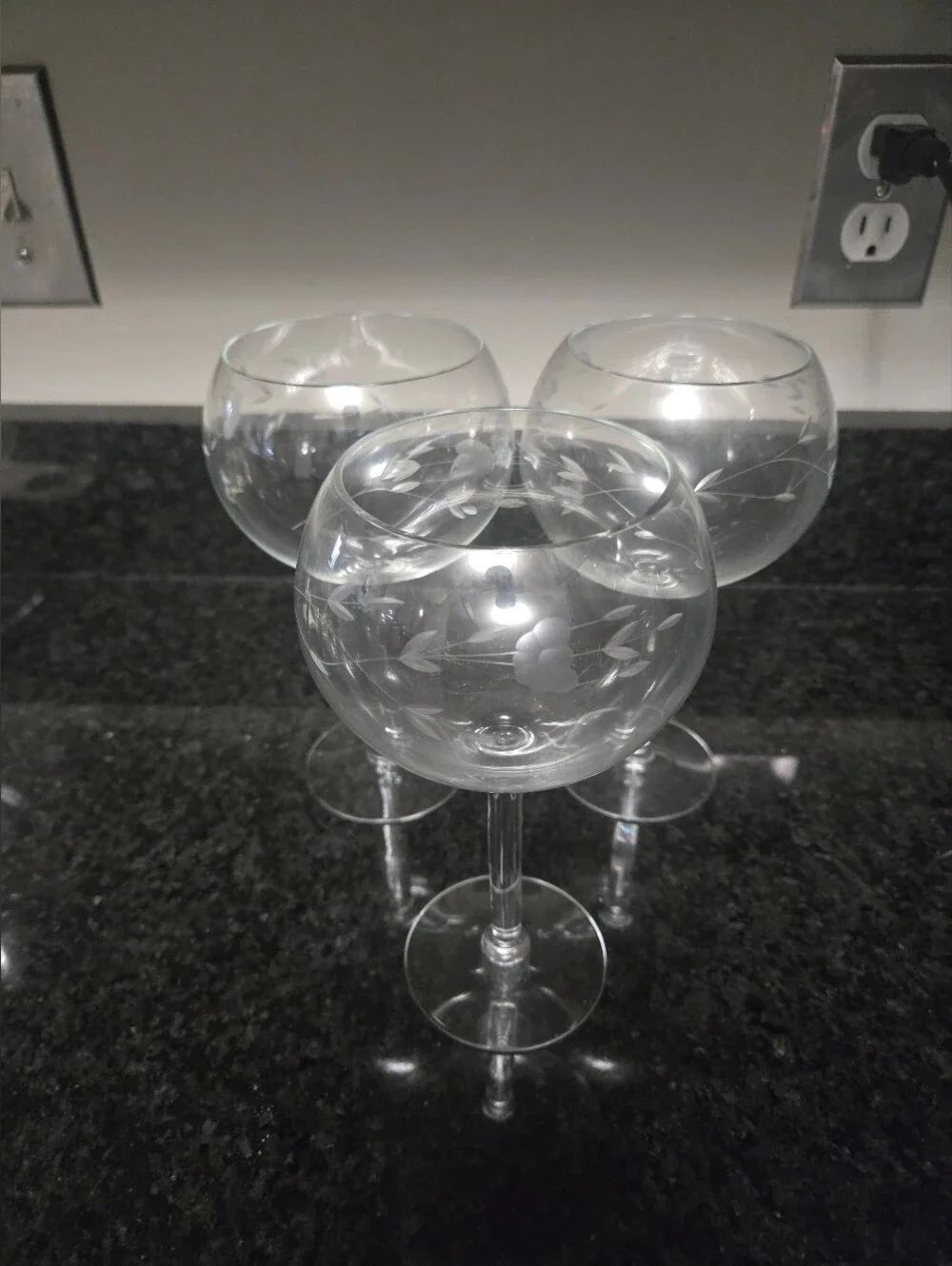 Princess House Etched Clear Glass Goblet Set 3— Elegant Clear Wine Glasses